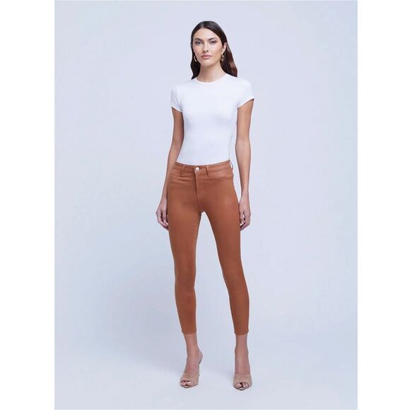 L’AGENCE|MARGOT HIGH RISE SKINNY JEAN JAVA‎ COATED FAUX LEATHER SIZE 26 NWT - Picture 1 of 10